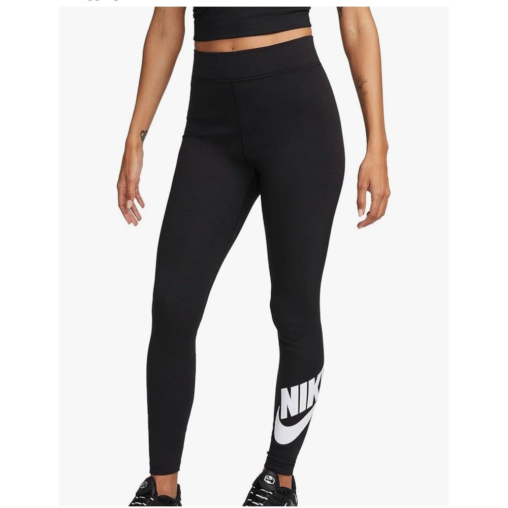 NIKE WOMENS SPORTSWEAR HIGHWAISTED GRAPHIC LOGO BLACK LEGGINGS SIZE SMALL NEW